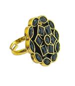 Black geometric floral adjustable finger ring