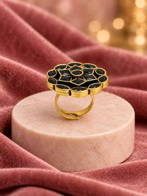 Black geometric floral adjustable finger ring 2