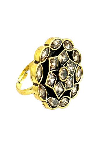 Champagne geometric floral adjustable finger ring