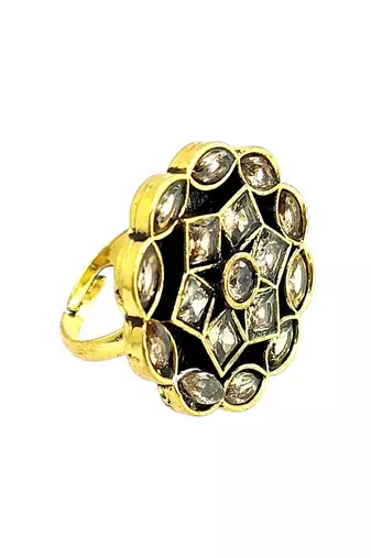 Champagne geometric floral adjustable finger ring