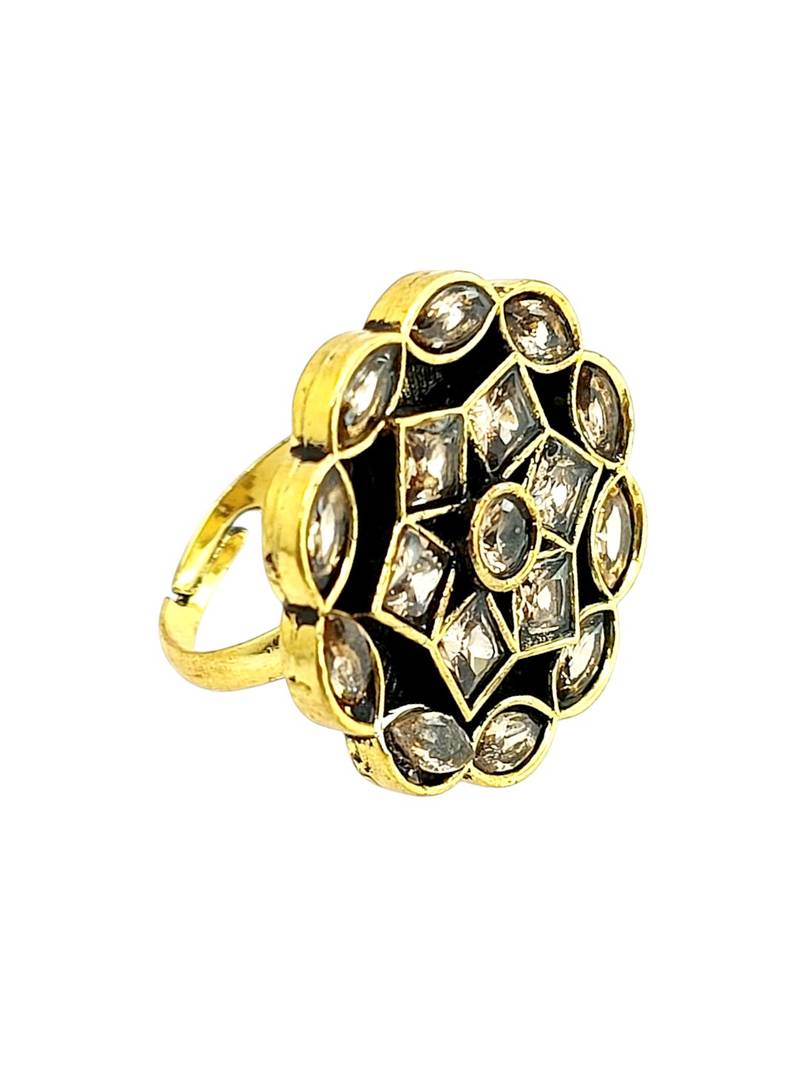 Champagne geometric floral adjustable finger ring