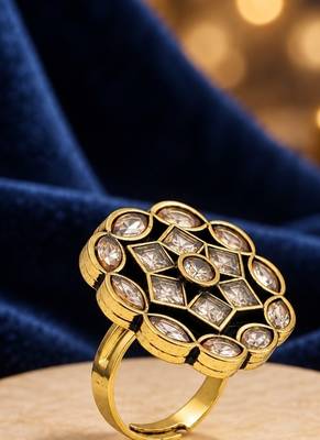 Champagne geometric floral adjustable finger ring 2