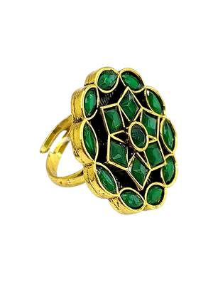 Green geometric floral adjustable finger ring 1
