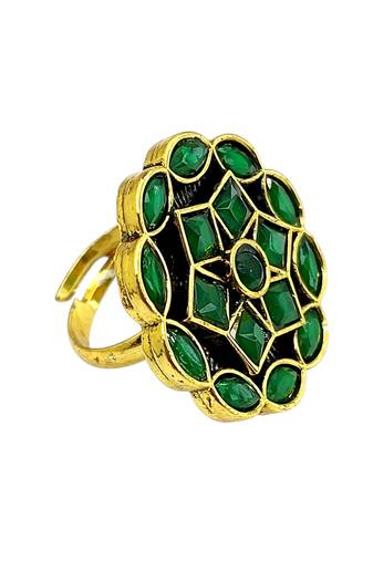 Green geometric floral adjustable finger ring