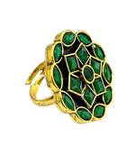 Green geometric floral adjustable finger ring
