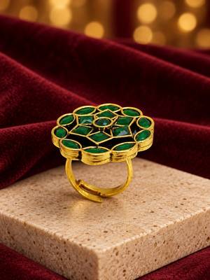 Green geometric floral adjustable finger ring 2