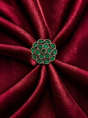 Green geometric floral adjustable finger ring 3