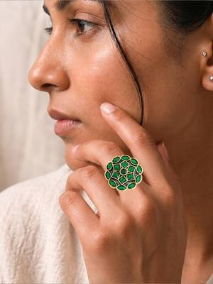 Green geometric floral adjustable finger ring 5