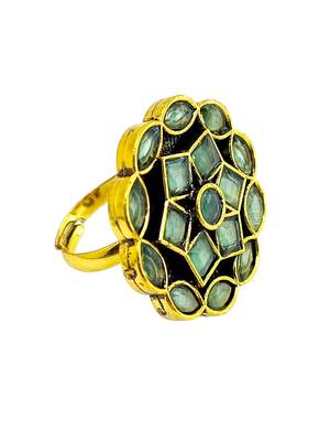 Mint green geometric floral adjustable finger ring 1