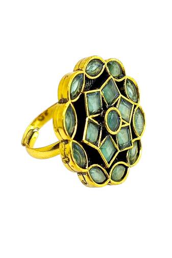 Mint green geometric floral adjustable finger ring