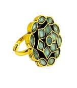 Mint green geometric floral adjustable finger ring