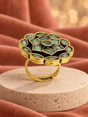 Mint green geometric floral adjustable finger ring 2