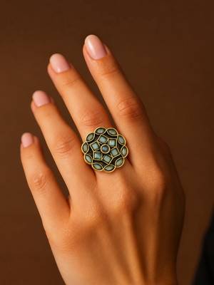 Mint green geometric floral adjustable finger ring 4