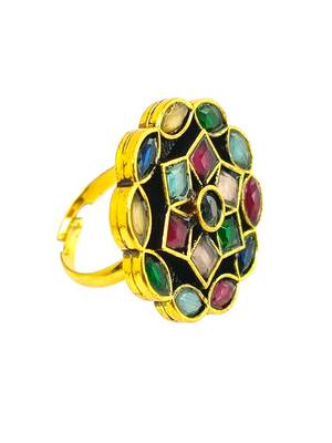 Multi geometric floral adjustable finger ring 1