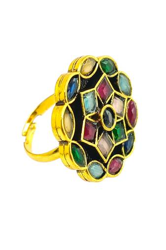 Multi geometric floral adjustable finger ring