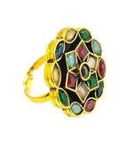Multi geometric floral adjustable finger ring