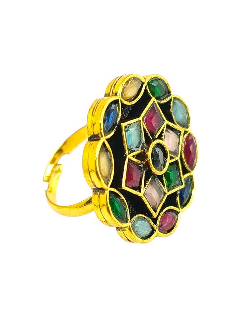Multi geometric floral adjustable finger ring