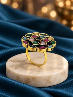 Multi geometric floral adjustable finger ring 2
