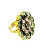 Peach green geometric floral adjustable finger ring