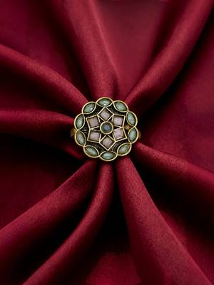 Peach green geometric floral adjustable finger ring 3