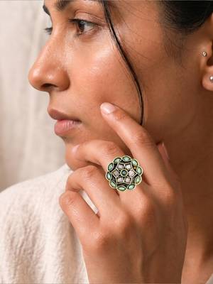 Peach green geometric floral adjustable finger ring 5