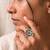Peach green geometric floral adjustable finger ring