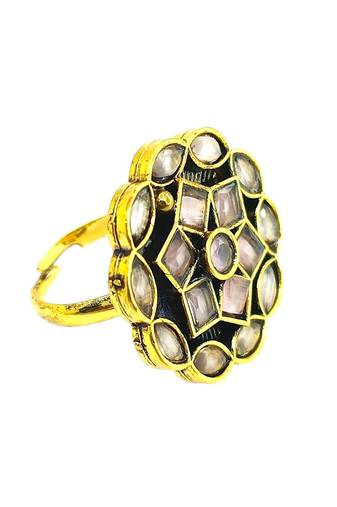 Pink geometric floral adjustable finger ring