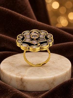 Pink geometric floral adjustable finger ring 2