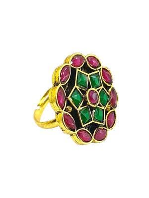 Red green geometric floral adjustable finger ring 1