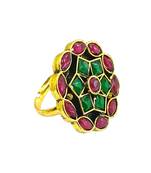 Red green geometric floral adjustable finger ring