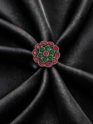 Red green geometric floral adjustable finger ring 3