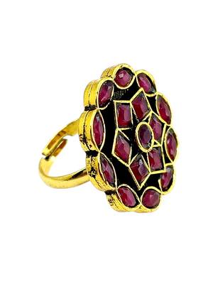Ruby red geometric floral adjustable finger ring 1