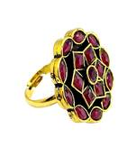 Ruby red geometric floral adjustable finger ring