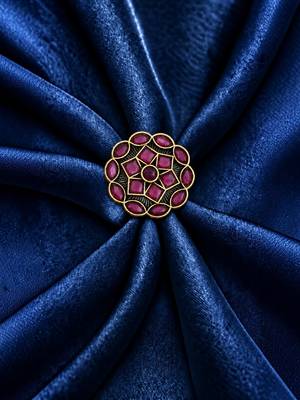 Ruby red geometric floral adjustable finger ring 3