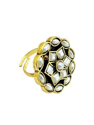 White geometric floral adjustable finger ring 1