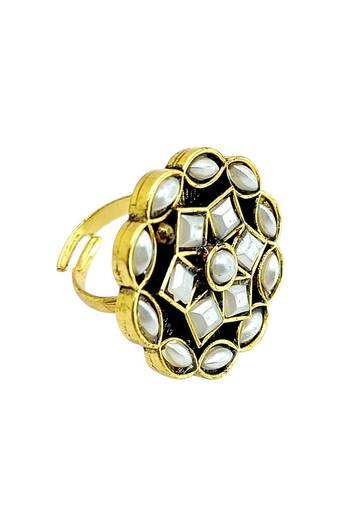 White geometric floral adjustable finger ring