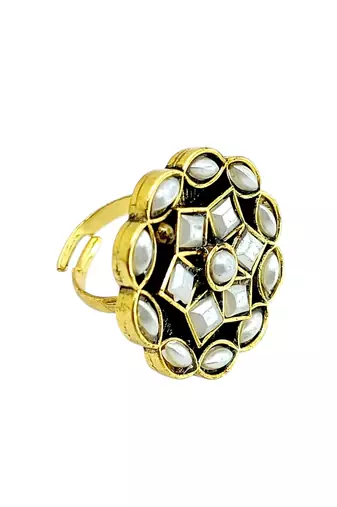 White geometric floral adjustable finger ring