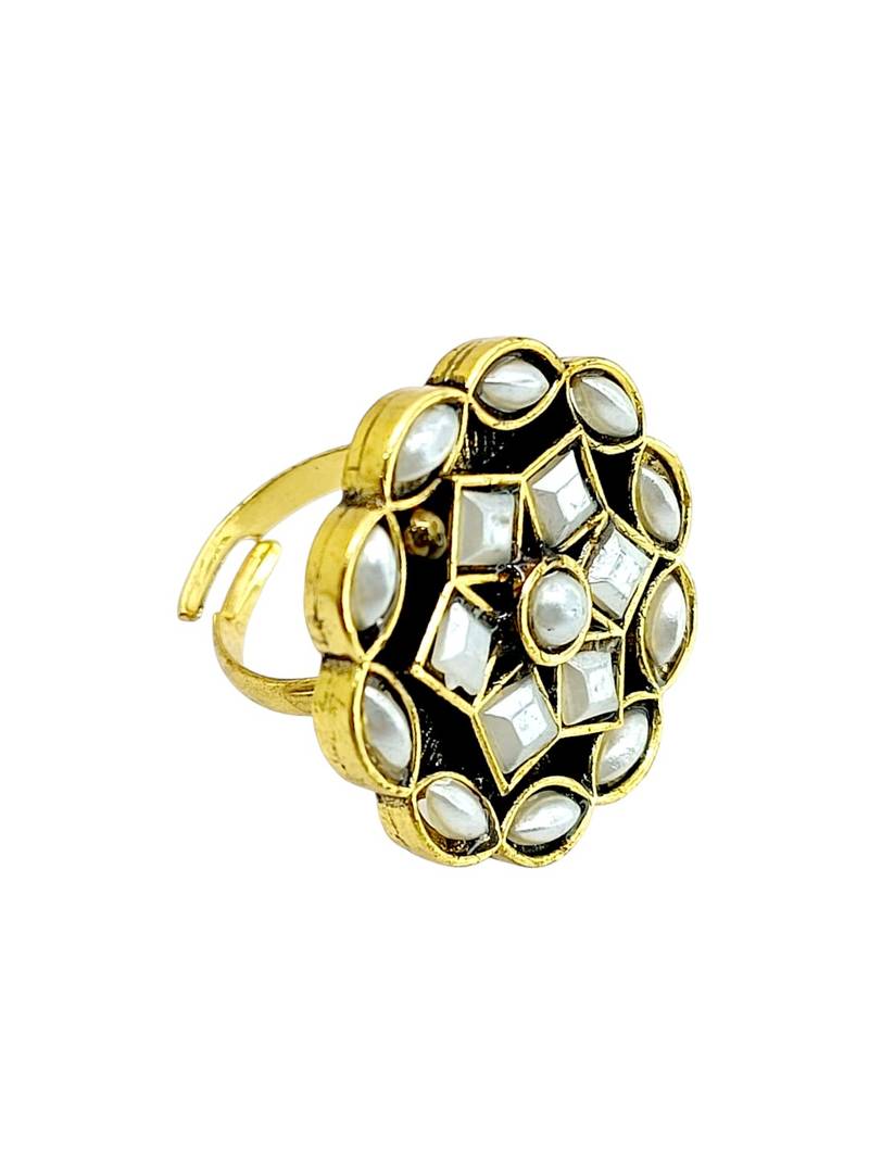 White geometric floral adjustable finger ring