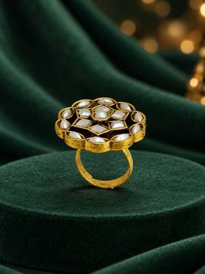 White geometric floral adjustable finger ring 2