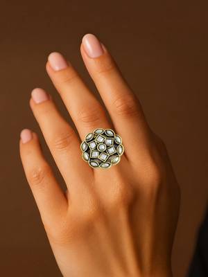 White geometric floral adjustable finger ring 4