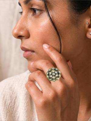 White geometric floral adjustable finger ring 5