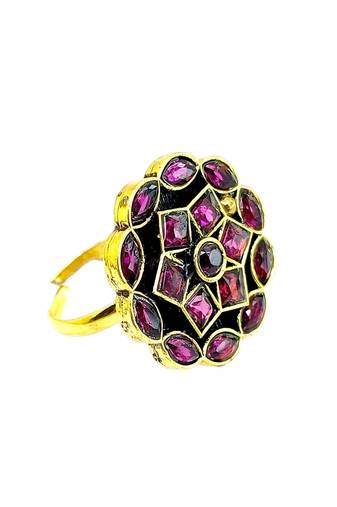 Wine geometric floral adjustable finger ring