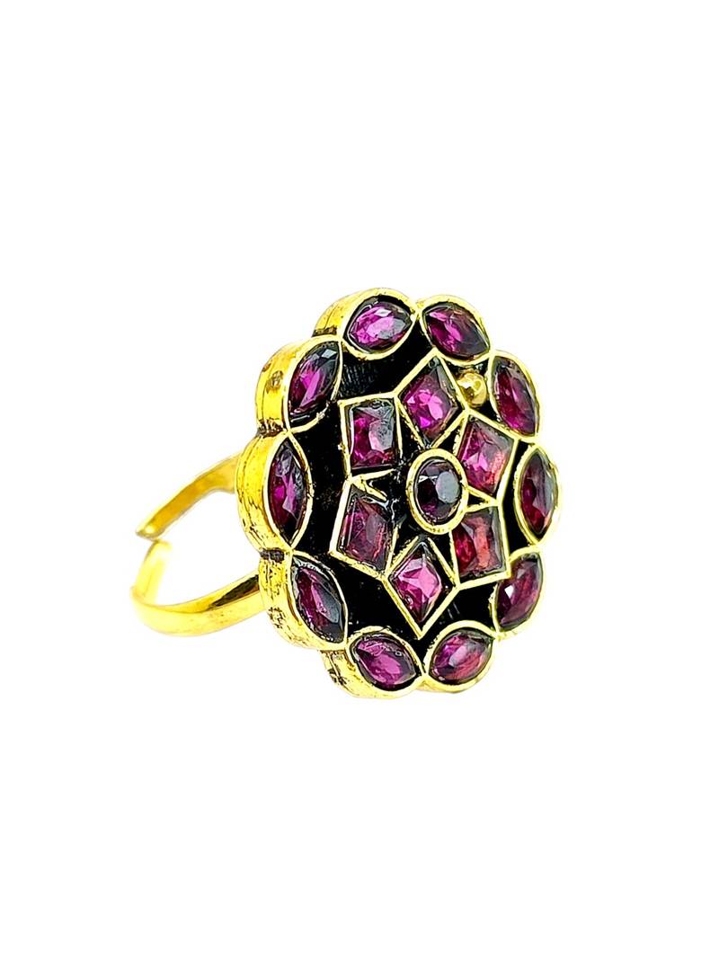 Wine geometric floral adjustable finger ring