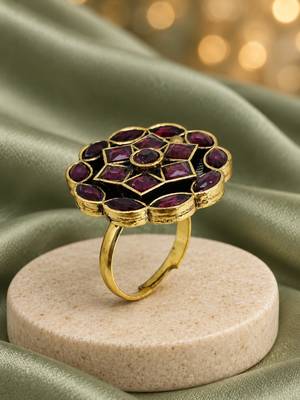 Wine geometric floral adjustable finger ring 2