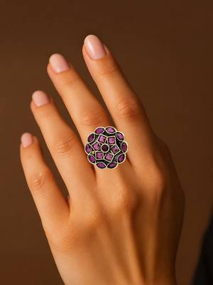 Wine geometric floral adjustable finger ring 4