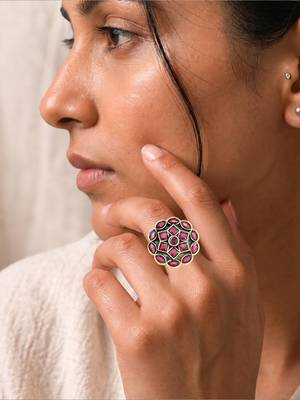 Wine geometric floral adjustable finger ring 5