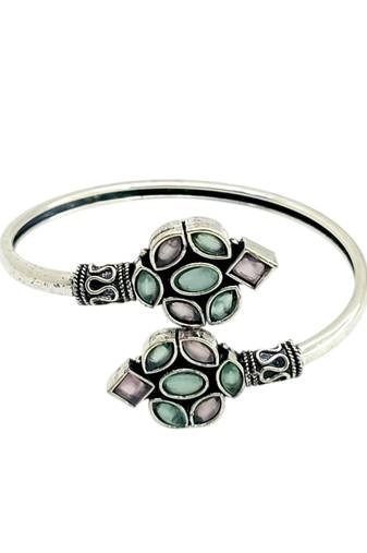 German silver pink green color adjustable bracelet