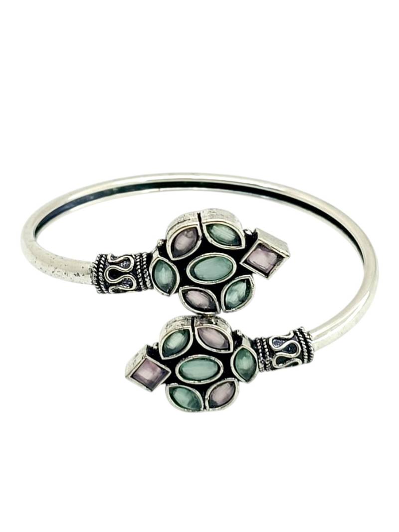 German silver pink green color adjustable bracelet