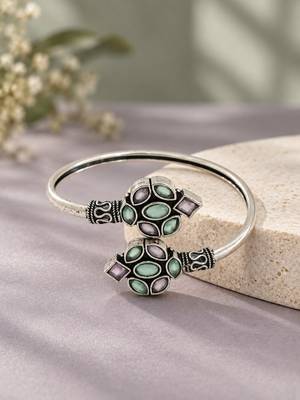 German silver pink green color adjustable bracelet 2