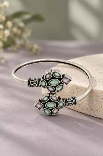 German silver pink green color adjustable bracelet